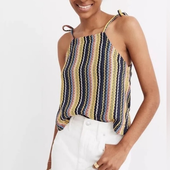 Texture & Thread Madewell crochet tie shoulder top - Picture 1 of 6